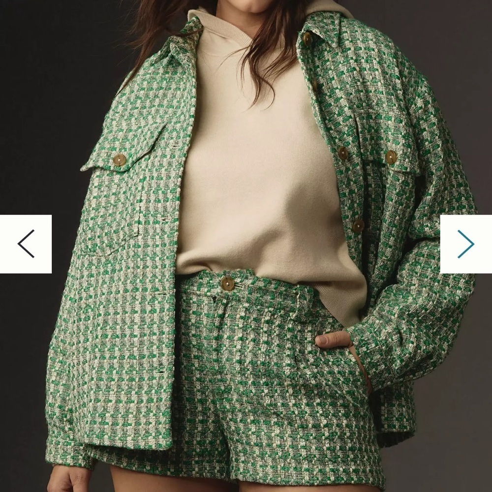 Anthropologie Maeve Plaid Tweed Relaxed Shacket Shirt Jacket Preppy Green M EUC - Picture 12 of 12